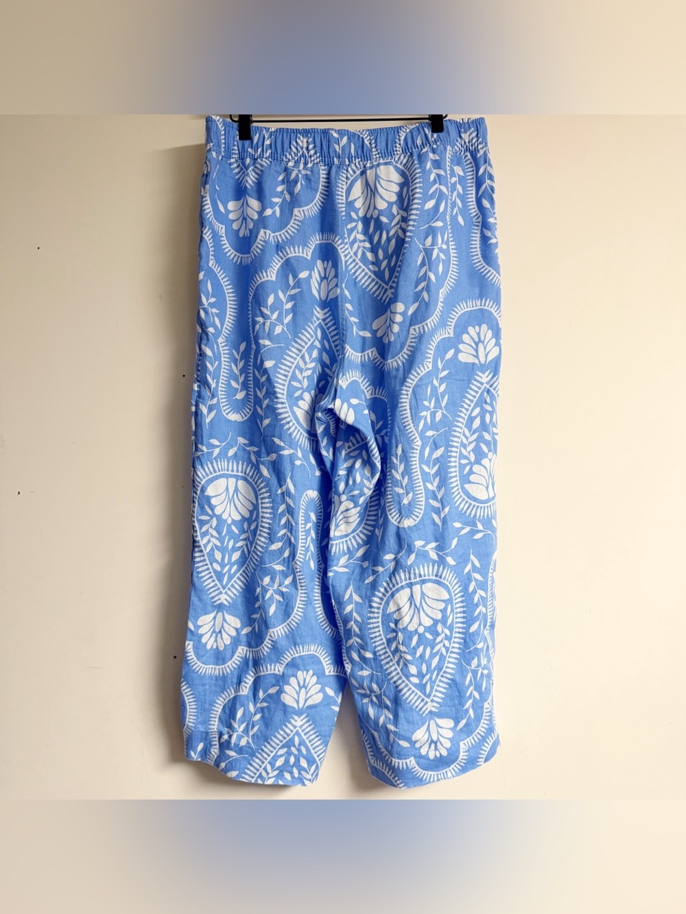 Joie Blue & White 100% Linen Floral Paisley Pants Size Large - Picture 5 of 6